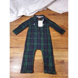NWT Egg New York Green Plaid Size 6-12 Months 1 Piece Romper